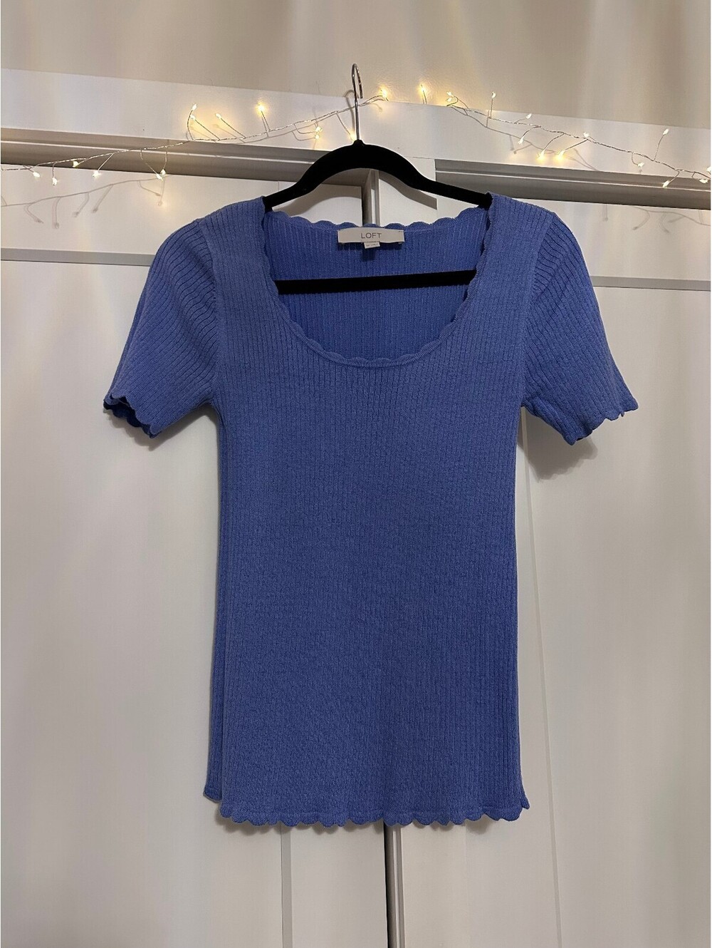 LOFT Women's Blue Ribbed Short Sleeve Knit Top XS
